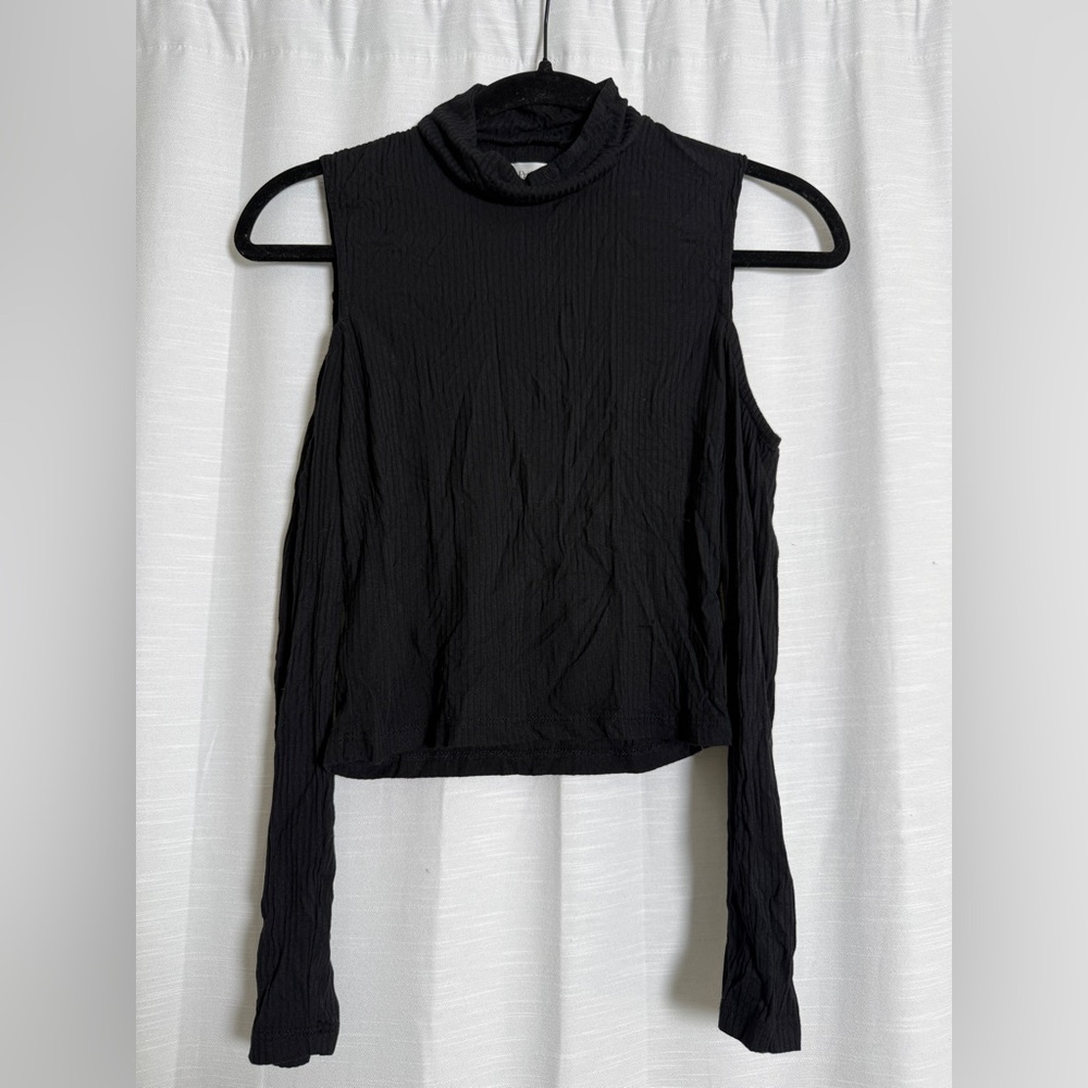Privacy Please Black Cold Shoulder Mock Neck Long Sleeve Top | Size S - Picture 5 of 12